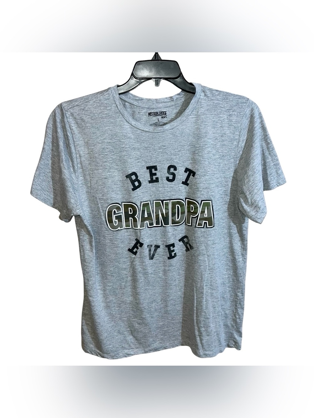 Mission Ridge Best Grandpa Ever Short Sleeve Shirt Men’s L Grey Black Camo